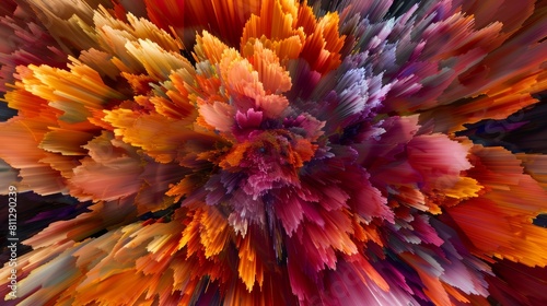 Vivid macro photography of an explosive liquid floral design in orange and purple © AIS Studio