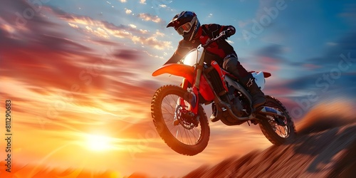 Motocross stunt embodies thrill of extreme sports and pushing boundaries. Concept Extreme Sports, Motocross Stunts, Thrill-Seeking, Pushing Boundaries photo