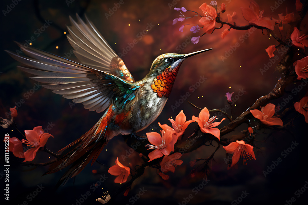 Fototapeta premium Ethereal Hummingbird Amidst Blooms
