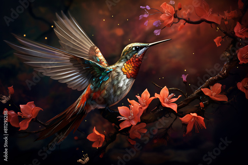 Ethereal Hummingbird Amidst Blooms