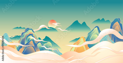 mountain landscape background hand drawn