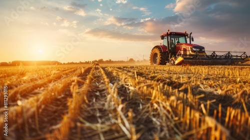 Automated Agricultural Facility with Modern Harvesting Machinery at Sunset in Countryside Landscape