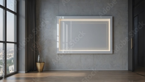 billboard on the wall  blank mockup frame on wall in modern office interior design in 3d style. illustration generative ai.