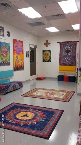 Culturally Inclusive Therapy Room with Vibrant Artwork and Decor Honoring Diverse Traditions and Values