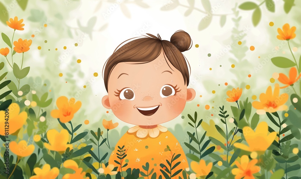 Toddler Among Blooming Flowers.