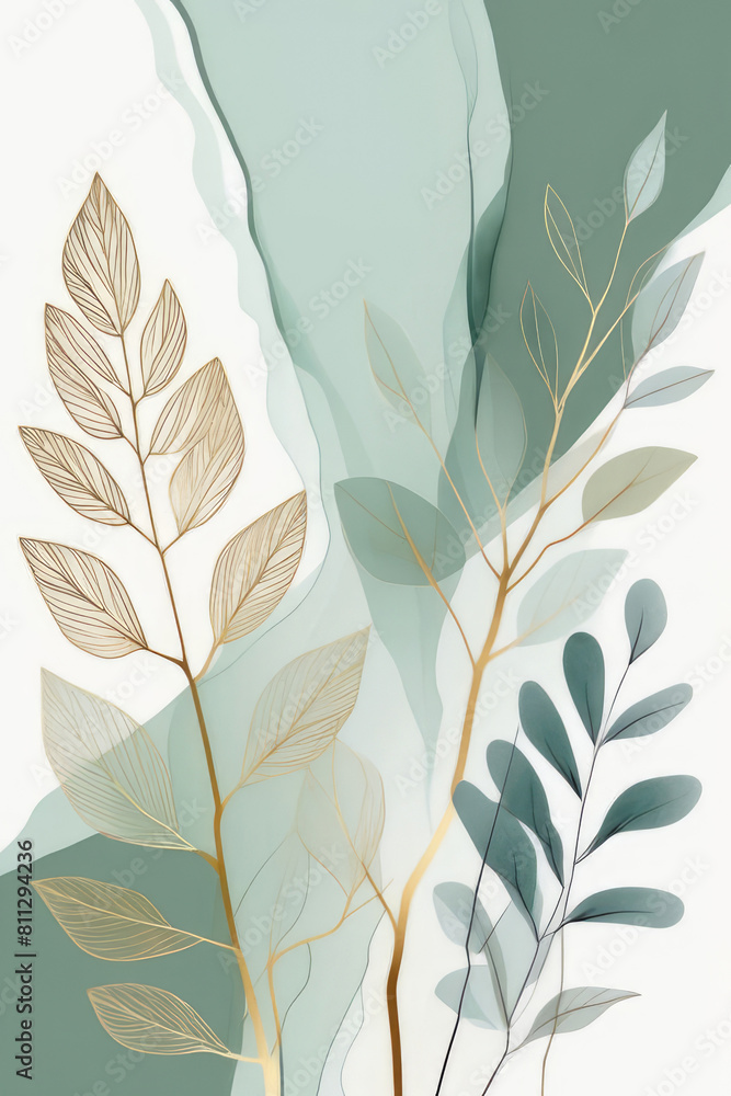 Artistic background with leaves wallpaper for banner design, and poster in sage green, olive, and soft mint colors. Artistic background with leaves wallpaper for banner design, and poster in sage green, olive, and soft mint colors.