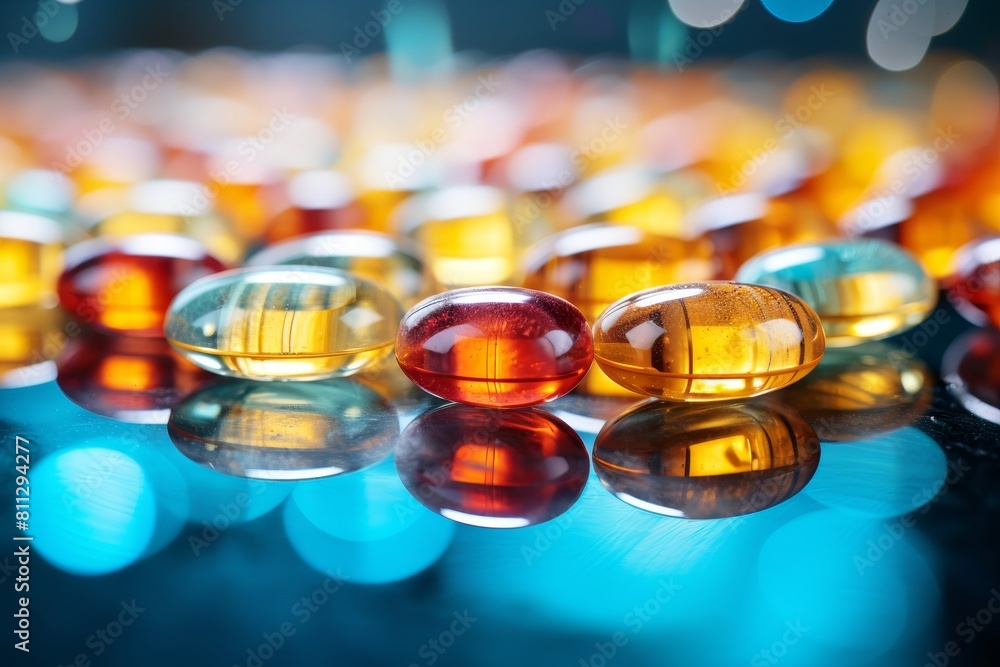 Vibrant colorful medicine pills in macro shot filling entire frame. Vibrant colorful medicine pills in macro shot filling entire frame.