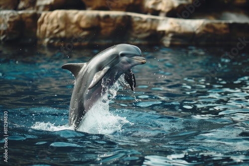 A dolphin jumping out of the water in a playful manner, A playful dolphin jumping out of the water © Iftikhar alam