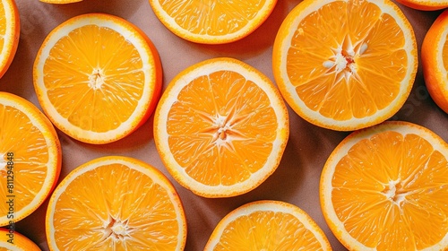   Oranges stacked on top of each other  halved