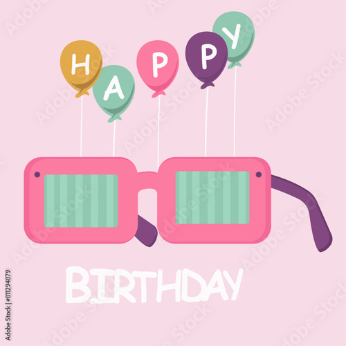 Flat Design Happy Birthday Day Illustration with Sunglasses at Balloons (ID: 811294879)