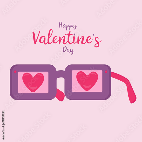 Flat Design Happy Valentine's Day Illustration with Sunglasses at Hearts (ID: 811295096)