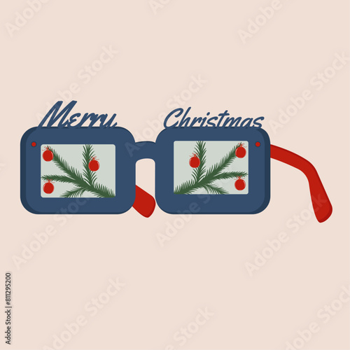 Flat Design Merry Christmas Illustration with Sunglasses at Branch,Ball (ID: 811295200)