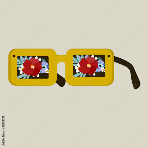 Flat Design Illustration with Sunglasses at Flowers  (ID: 811295271)