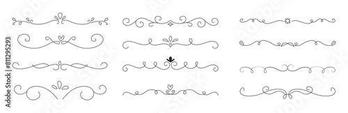 Elegant  decorative borders, Hand drawn flower ornament text dividers, arrows Swirls, Scrolls and laurel design elements set stock illustration