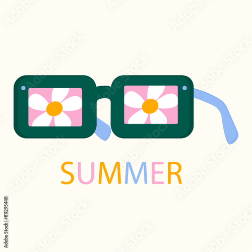Flat Design Illustration with Sunglasses at Daisy (ID: 811295448)