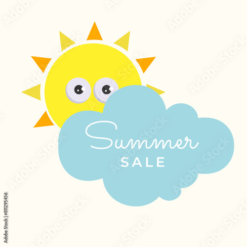 Summer Sale Illustration with Sun and Cloud  (ID: 811295456)