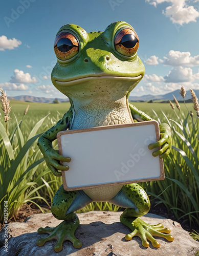 Grenouille qui tient une pancarte  espace vide pour du texte