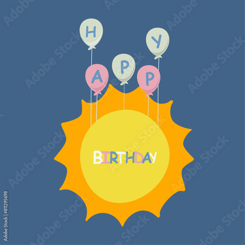 Flat Design Happy Birthday Illustration with Sun  (ID: 811295698)