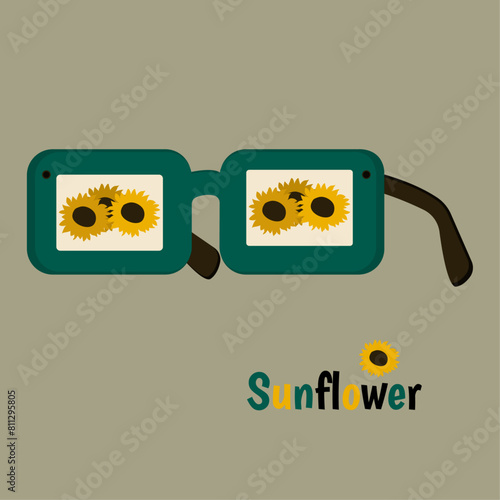Flat Design Illustration with Sunglasses at Sunflowers (ID: 811295805)