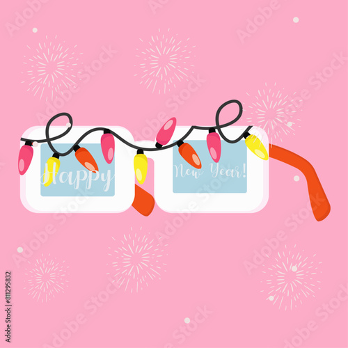 Flat Design Happy Holidays Illustration with Sunglasses at Christmas Lights (ID: 811295832)