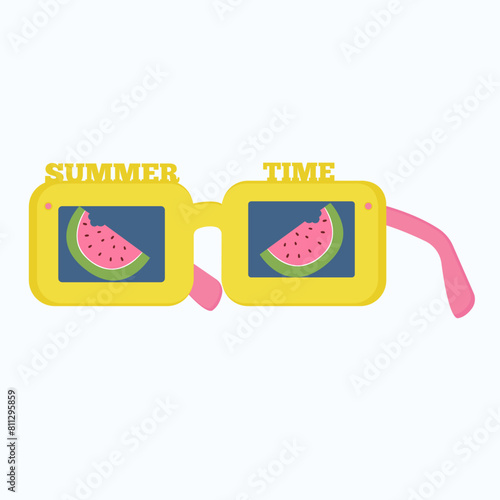 Flat Design Illustration with Sunglasses at Watermelon (ID: 811295859)