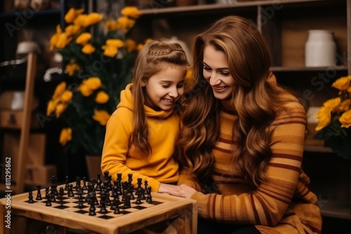 Happy mother and child spending quality time playing board games together at the table