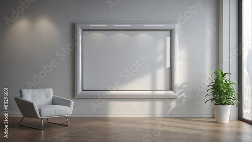 billboard on the wall  blank mockup frame on wall in modern office interior design in 3d style. illustration generative ai.