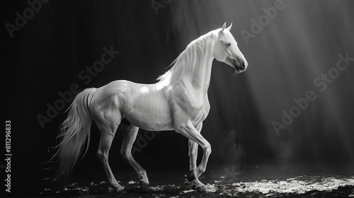 A White Horse in Monochrome Light. Generative AI
