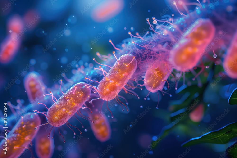 Obraz premium Gems, Bacteria and Viruses Under Microscope, Generative AI
