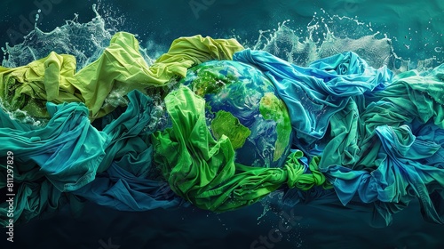 planet earth made out of green and blue laundry  Earth day background  Generative Ai 