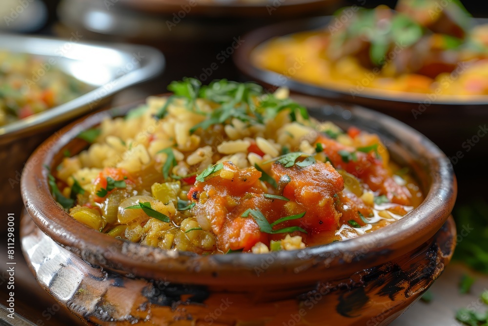 A detailed view of a bowl of food placed on a table, A popular choice for lunch or dinner, offering a filling and satisfying meal option A detailed view of a bowl of food placed on a table, A popular choice for lunch or dinner, offering a filling and satisfying meal option