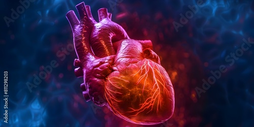 Detailed digital image of human heart highlighting structure and circulatory function. Concept Anatomy of Human Heart, Circulatory System, Detailed Diagram, Digital Medical Illustration photo
