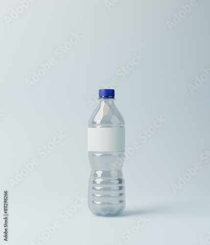 Plastic bottle of water on plain light background. 3D render