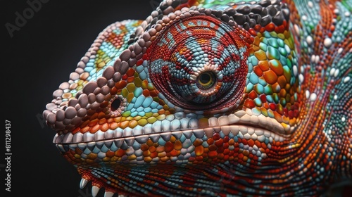 close up of colorful chameleon realistic photo