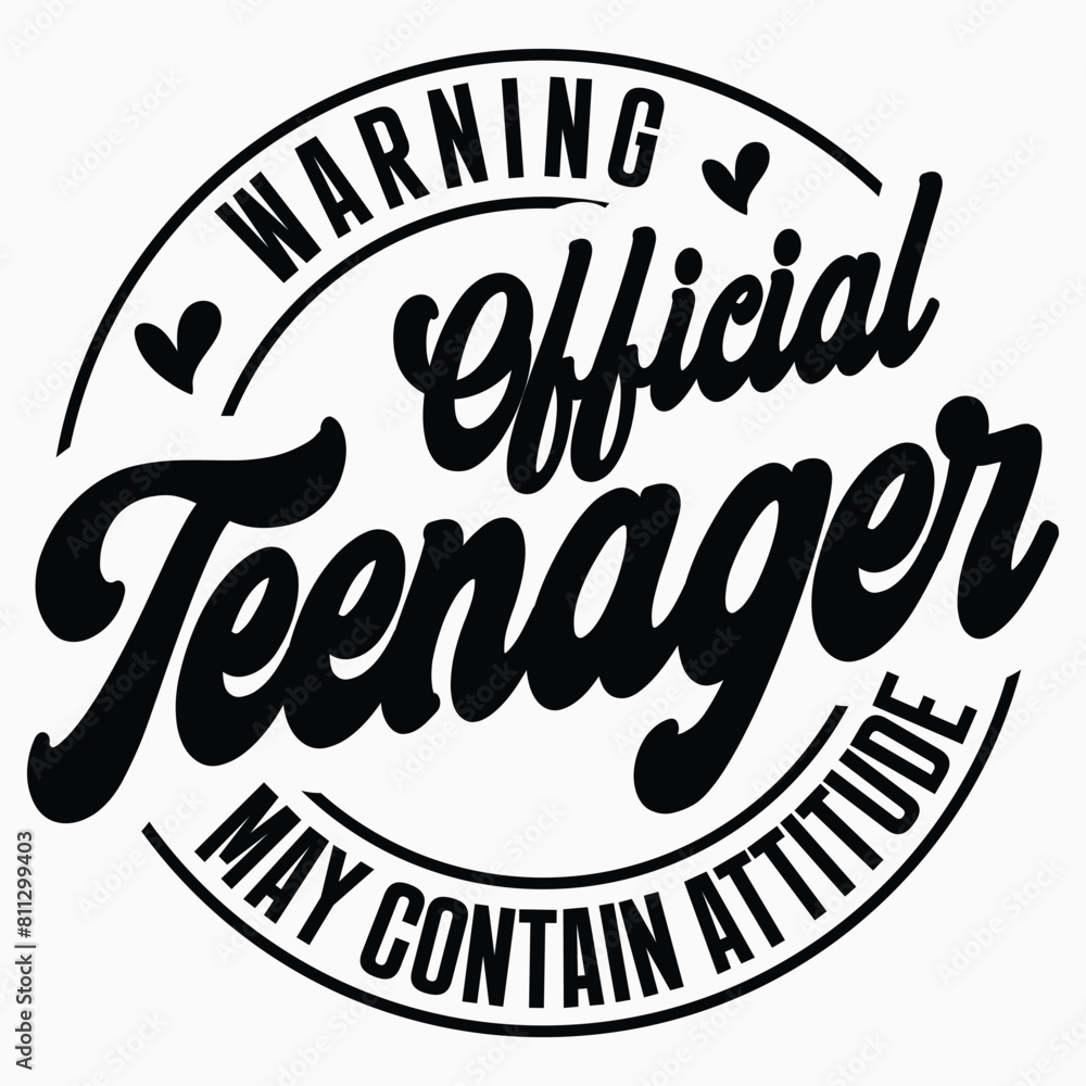 Warning Official Teenager, Official Teenager, 13th Birthday, Birthday Girl, 13th Birthday T-shirt Design