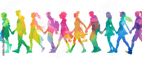 People of all colors walking together, inclusive business mindset values dignity and respect for all individuals 