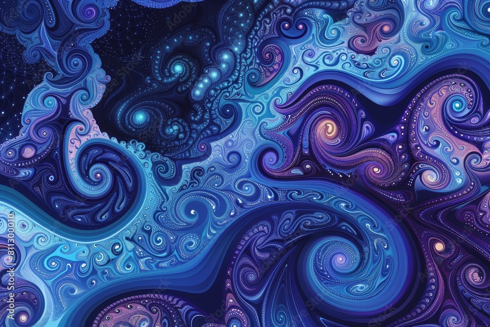 Blue and purple swirls and bubbles create a psychedelic pattern in this vibrant painting, A psychedelic pattern of swirling blues and purples on a mesmerizing blue background Blue and purple swirls and bubbles create a psychedelic pattern in this vibrant painting, A psychedelic pattern of swirling blues and purples on a mesmerizing blue background