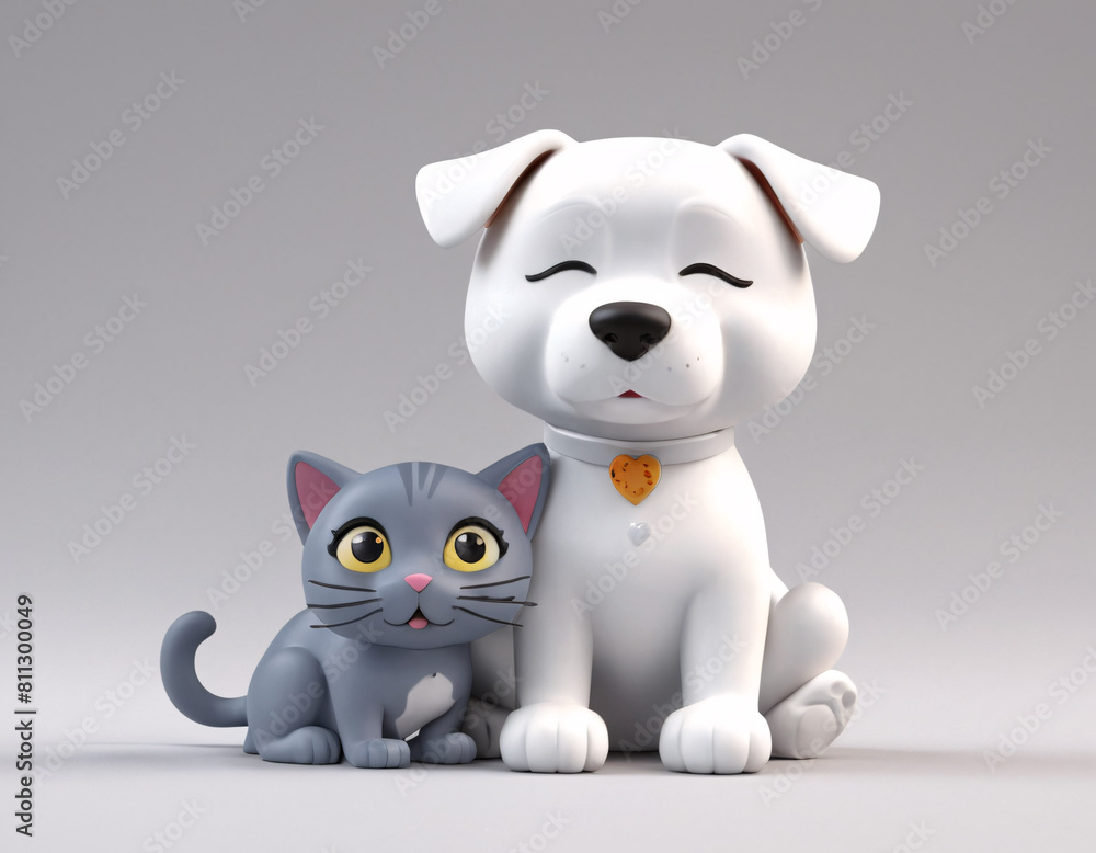 Drawn kitten and puppy hugging. AI generated. Drawn kitten and puppy hugging. AI generated.