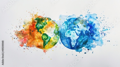 Poster Earth Day Globe. watercolor on white paper, Generative Ai 