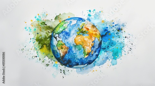 Poster Earth Day Globe. watercolor on white paper, Generative Ai  photo