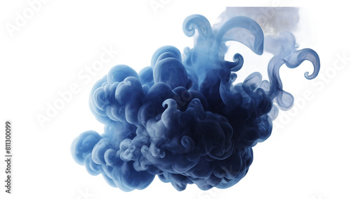 Elegant blue smoke swirls isolated on white background