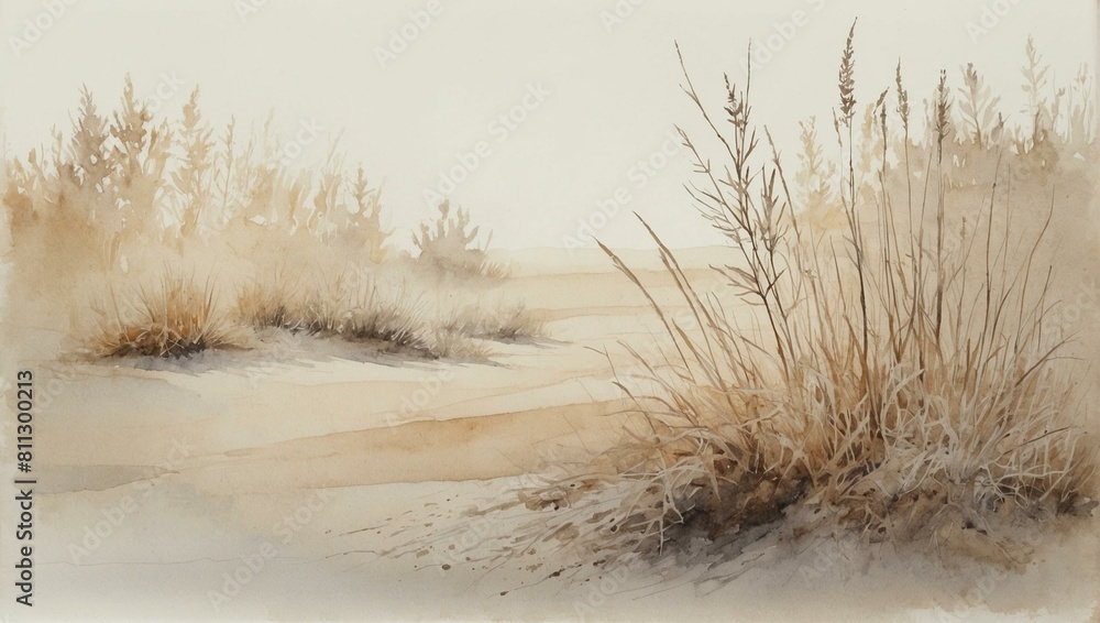 Watercolor painting of serene grassland landscape Watercolor painting of serene grassland landscape