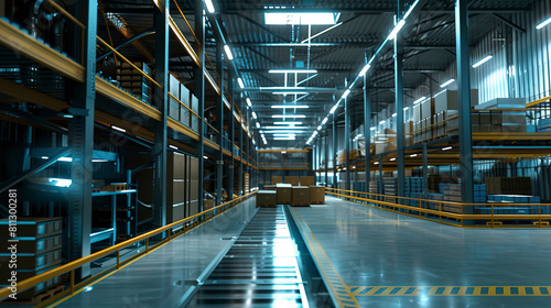Innovative warehouse for finished products. New warehouse for storing consumer goods with new storage lines.