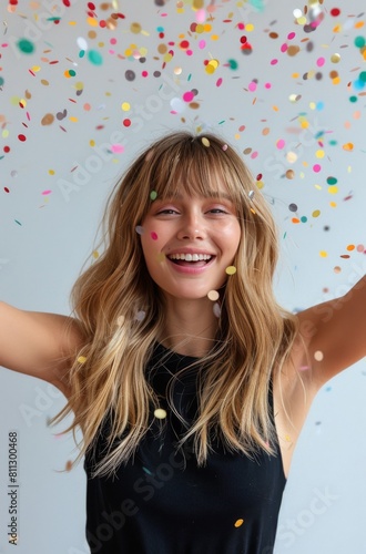 Woman Celebrating With Confetti Falling From Hair