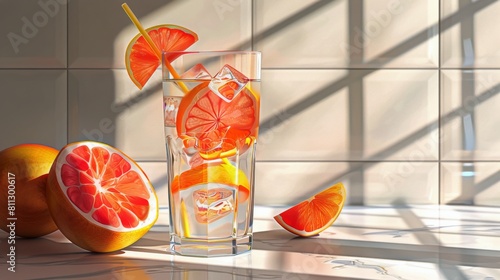 Glass of Water With Grapefruit Slice and Straw Painting