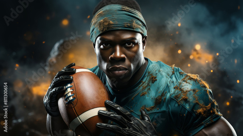 Football Player Holding a Football