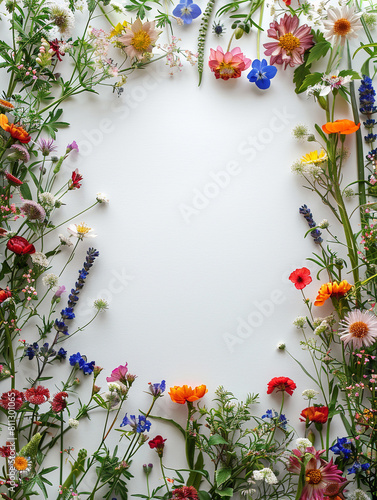 a photograph of a plain white journal sheet for writing featuring a border of wild flowers all around the border of the page