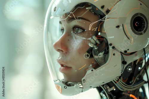 robot woman head space suit science future technology