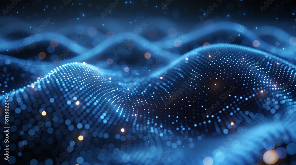 A blue abstract background with dots and waves. A blue abstract background with dots and waves.