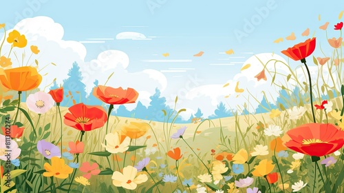 Illustration of a flower meadow in spring © AwieDarwis